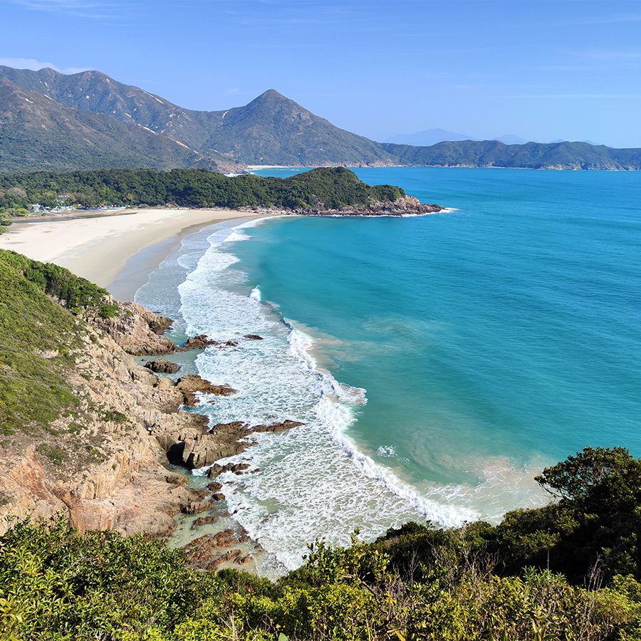 View of Hong Kong’s coastline on a sunny day.